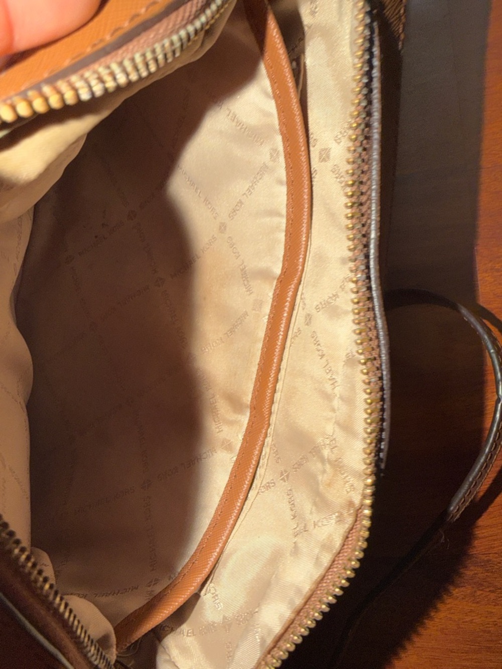 Michael Kors Beige Brown Signature MK Crossbody Bag - Picture 17 of 17